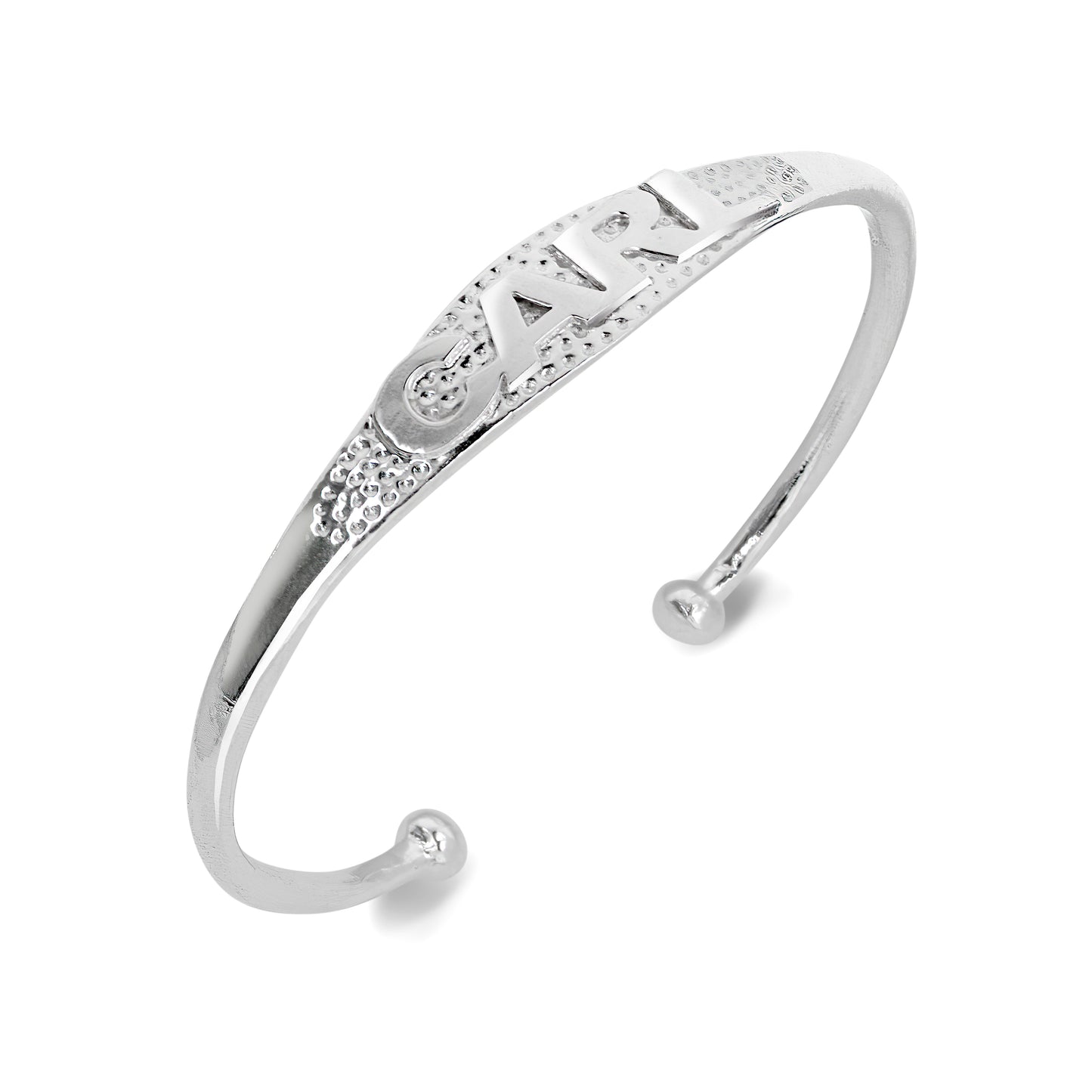 Personalized 925 Sterling Silver Custom Name Plate West Indian Bangle with Ball Ends