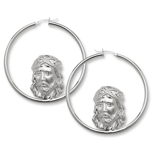 Jesus 925 Sterling Silver Hoops Earrings