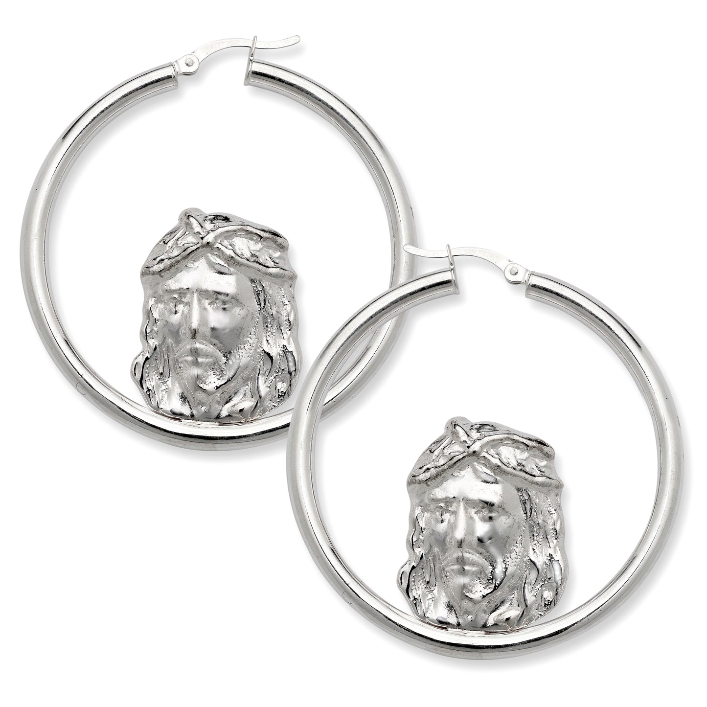 Jesus 925 Sterling Silver Hoops Earrings