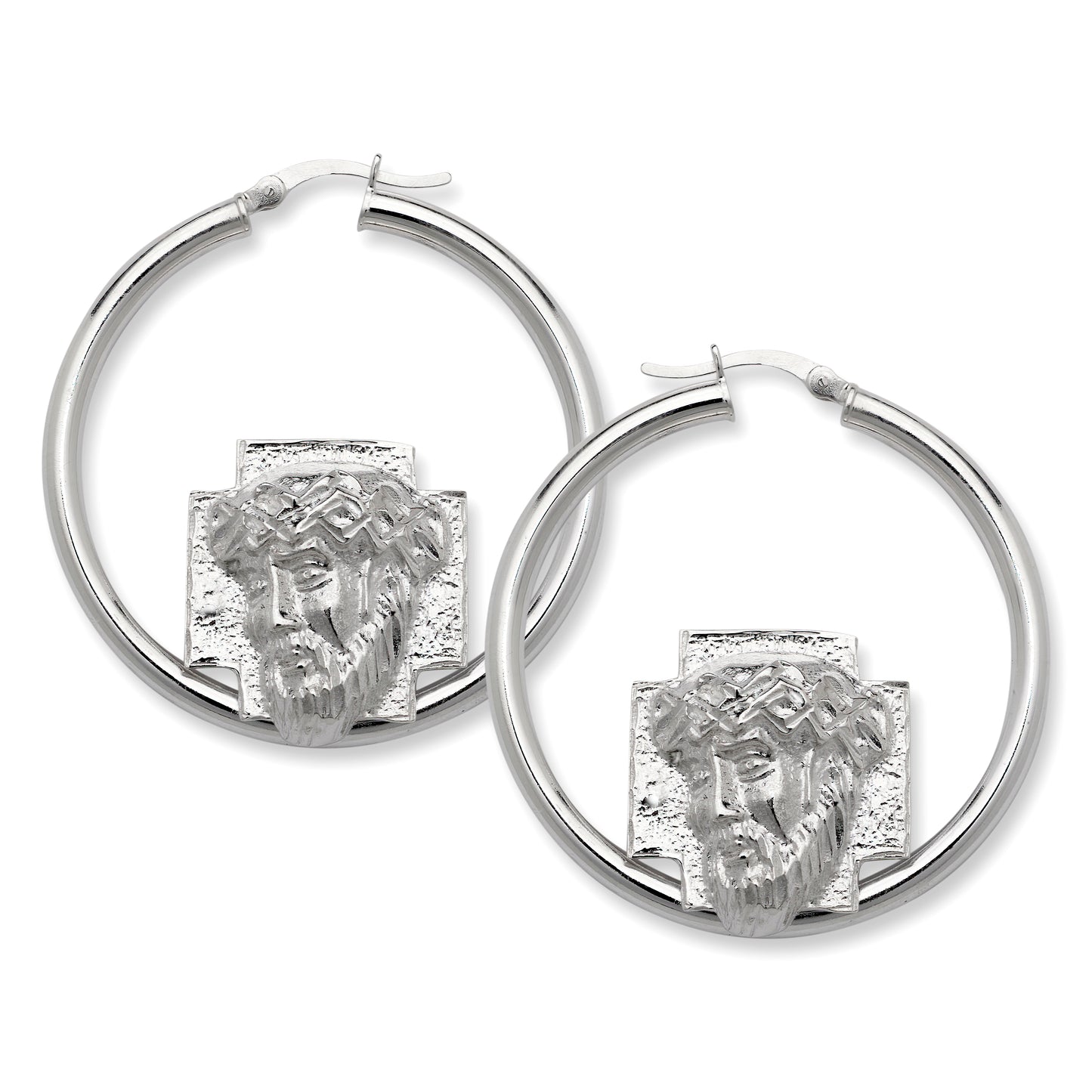 Jesus 925 Sterling Silver Hoops Earrings