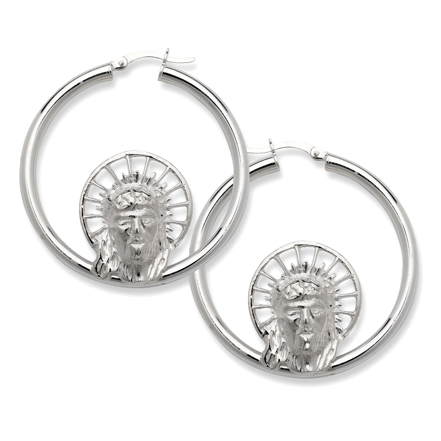 Jesus 925 Sterling Silver Hoops Earrings