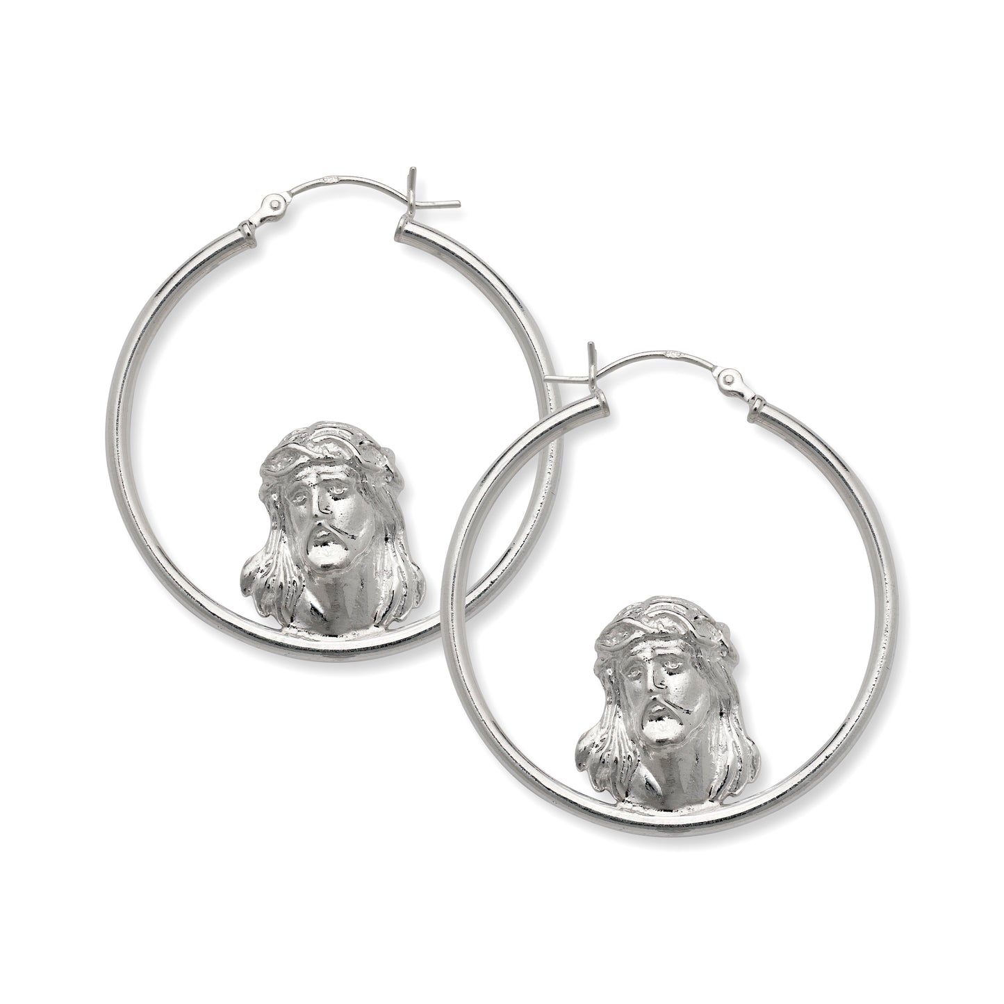 Jesus 925 Sterling Silver Hoops Earrings