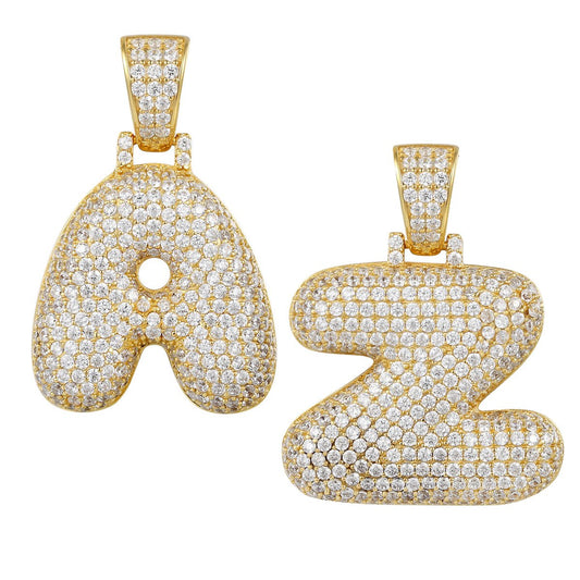 Better Jewelry 14K Gold Plated .925 Sterling Silver Bubble Letter CZ Pendant