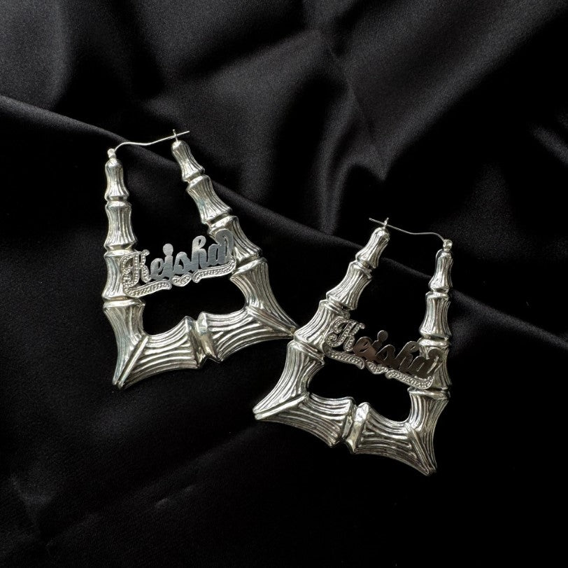 Better Jewelry, Personalized .925 Sterling Silver Triangle Door Knocker Bamboo Hoops