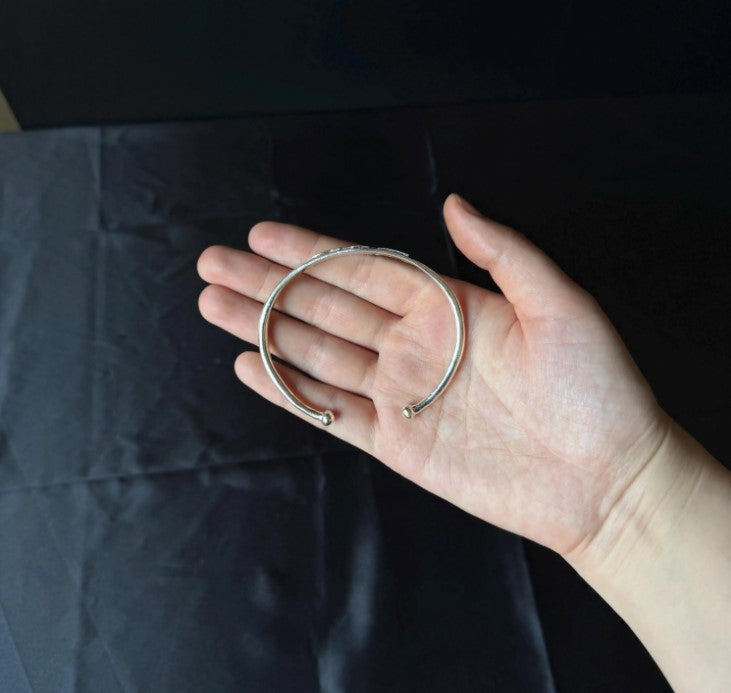 Personalized 925 Sterling Silver Custom Name Plate West Indian Bangle with Ball Ends