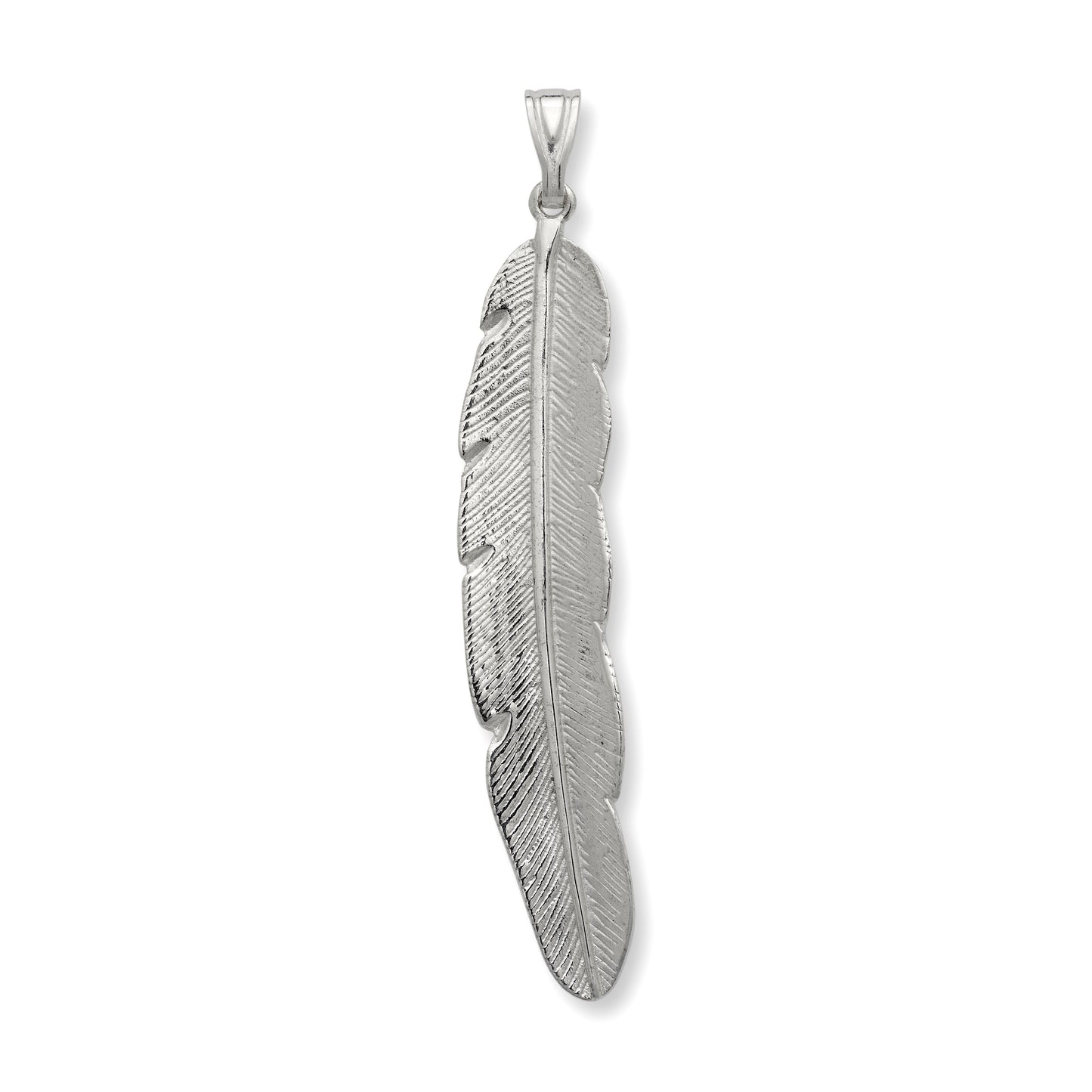 Large Feather .925 Sterling Silver Pendant Necklace