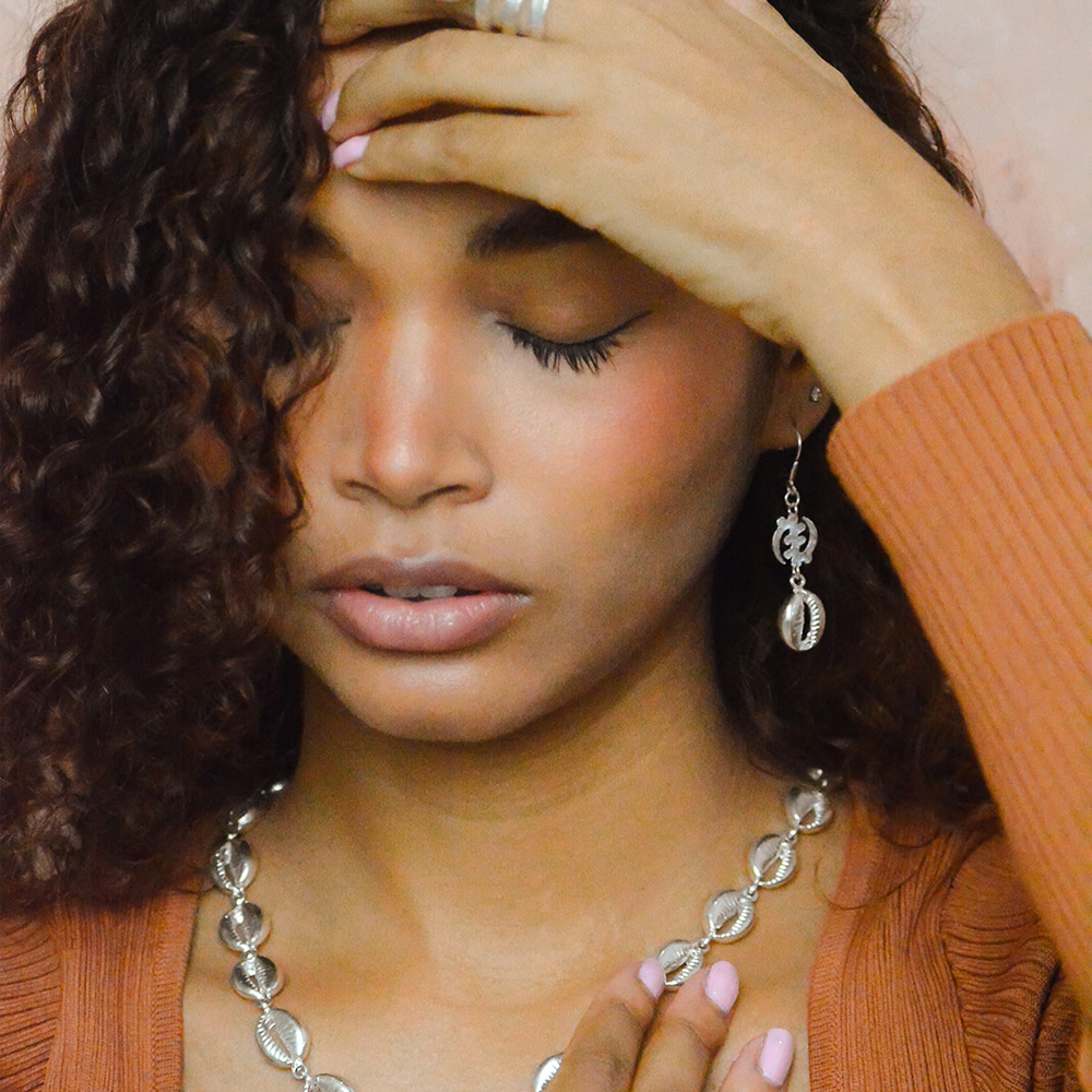 Gye Nyame Cowrie Shells .925 Sterling Silver Earrings