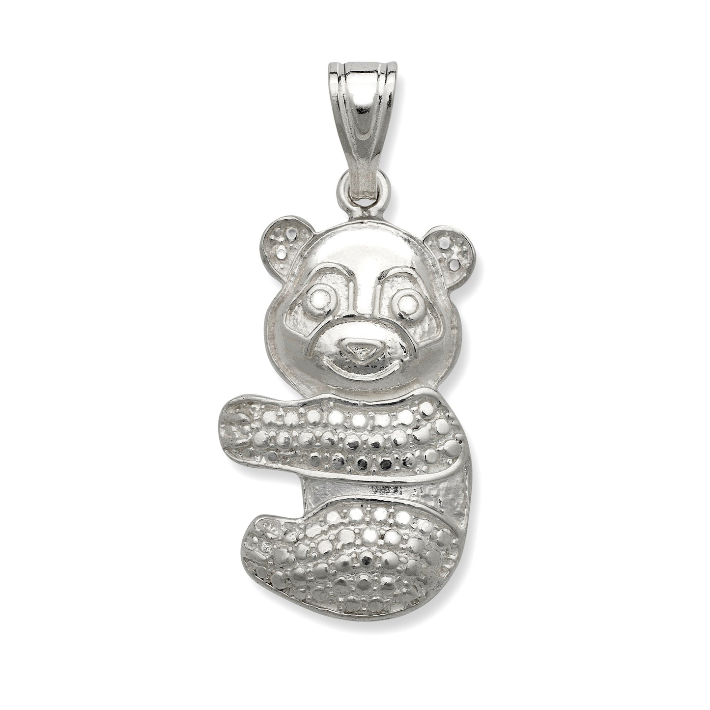 Silver panda bear pendant on a white background