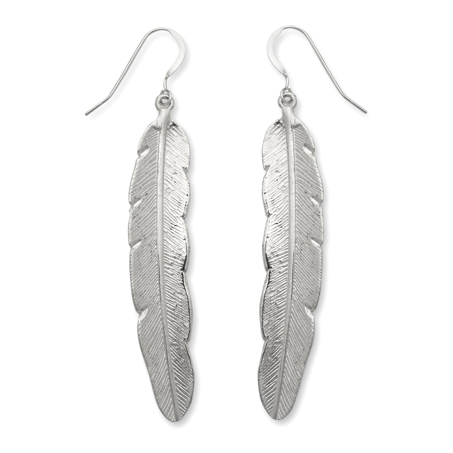 Solid .925 Sterling Silver Large Feather Earrings
