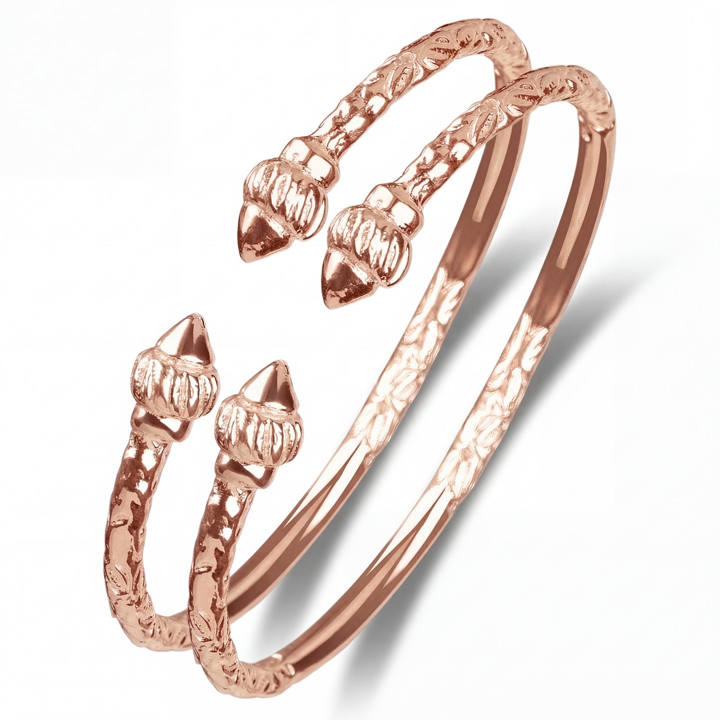 Taj Mahal Ridged Arrow Pure Copper West Indian Bangles, 1 pair