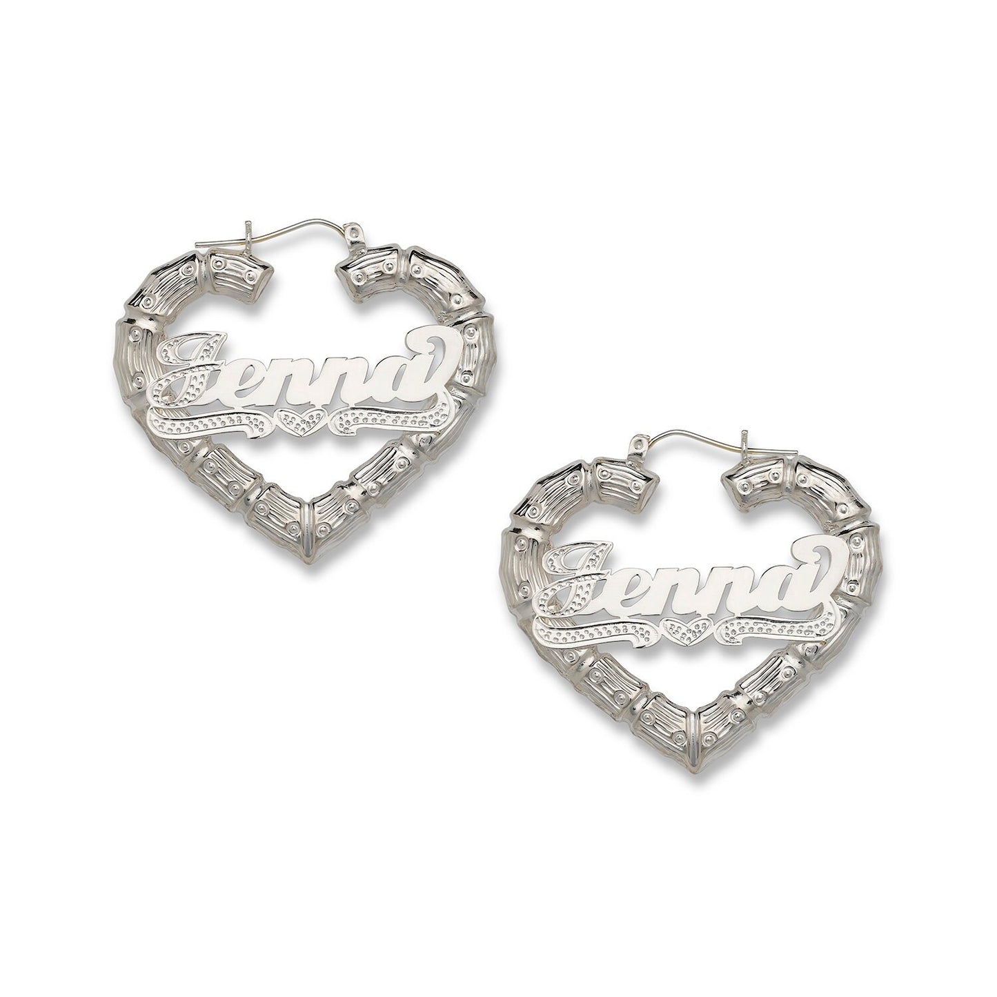 Better Jewelry Heart Bamboo Silver Hoops with Personalized Name