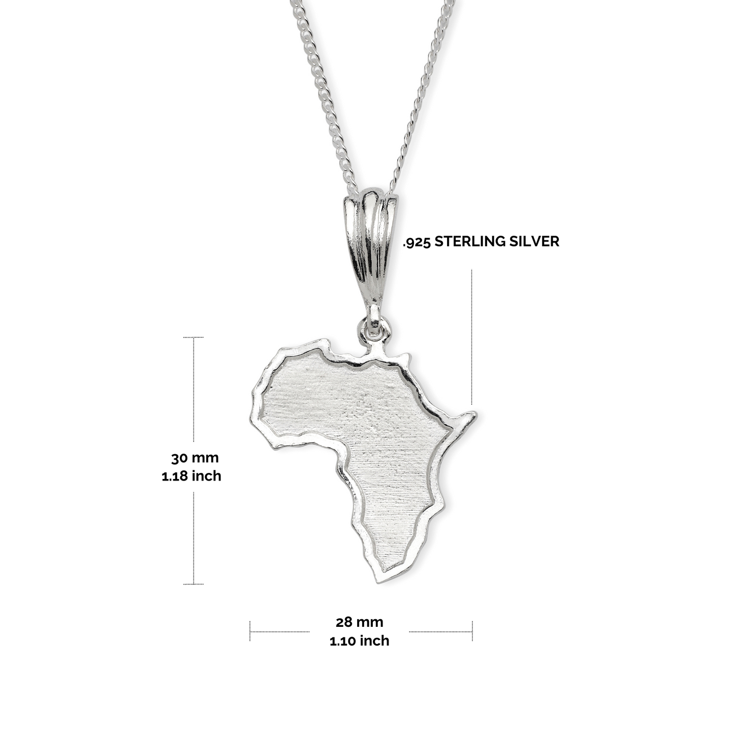 Large African Map .925 Sterling Silver Pendant Necklace