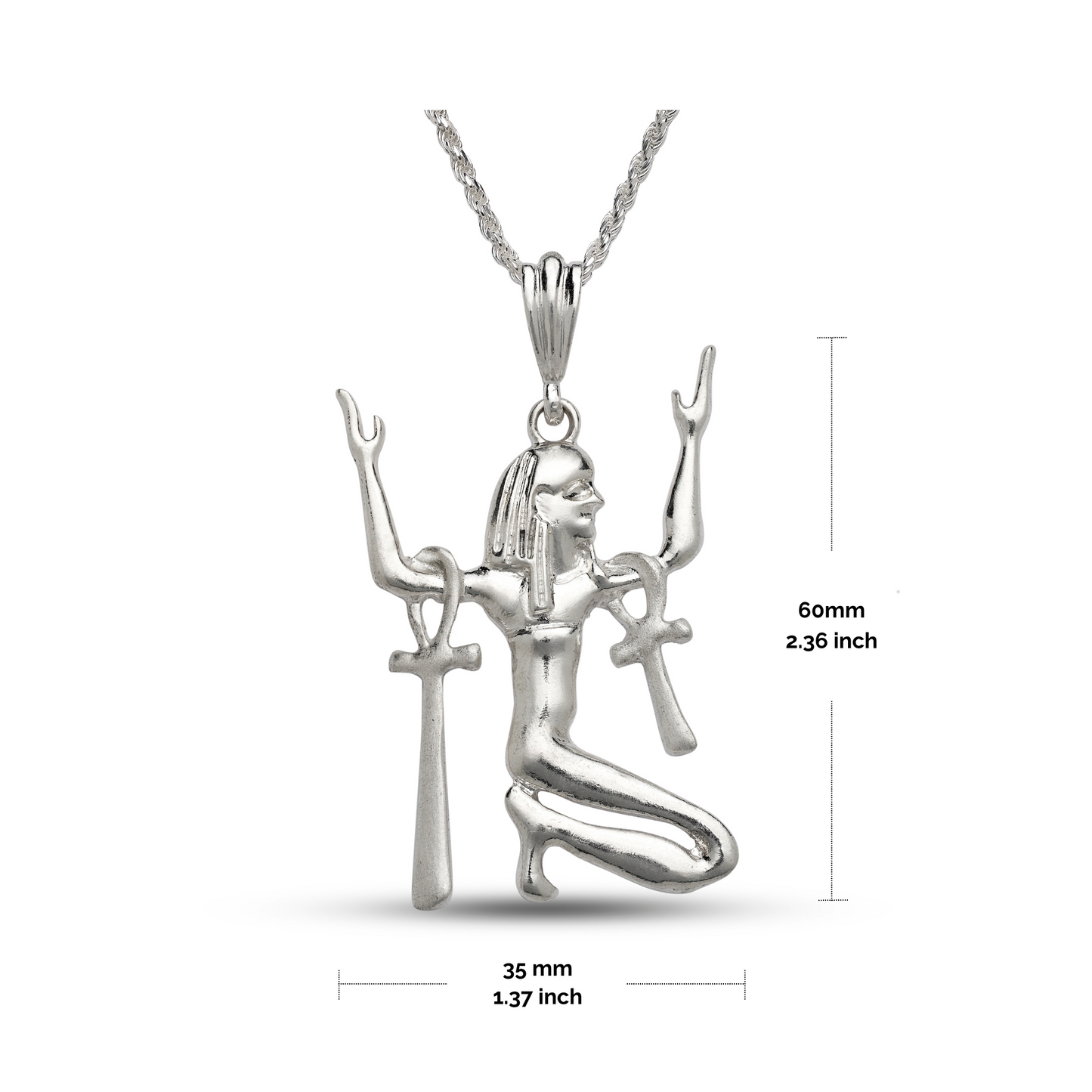 Egyptian Goddess ISIS Ankh Cross .925 Sterling Silver Pendant Necklace