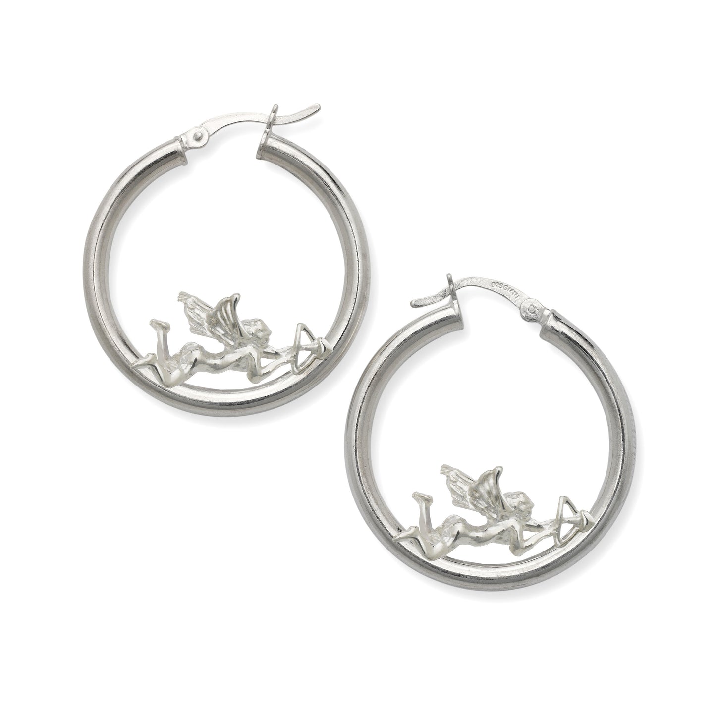 Cupid Angel .925 Sterling Silver Hoops