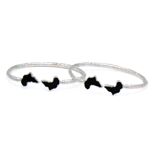 Africa Ends .925 Sterling Silver West Indian Bangles w. Black Enamel (Pair) - Betterjewelry