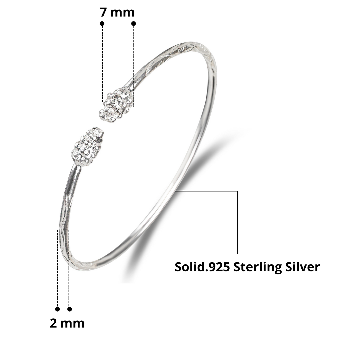 Better Jewelry Grape Bunch Ends .925 Sterling Silver West Indian Bangle, 1 piece