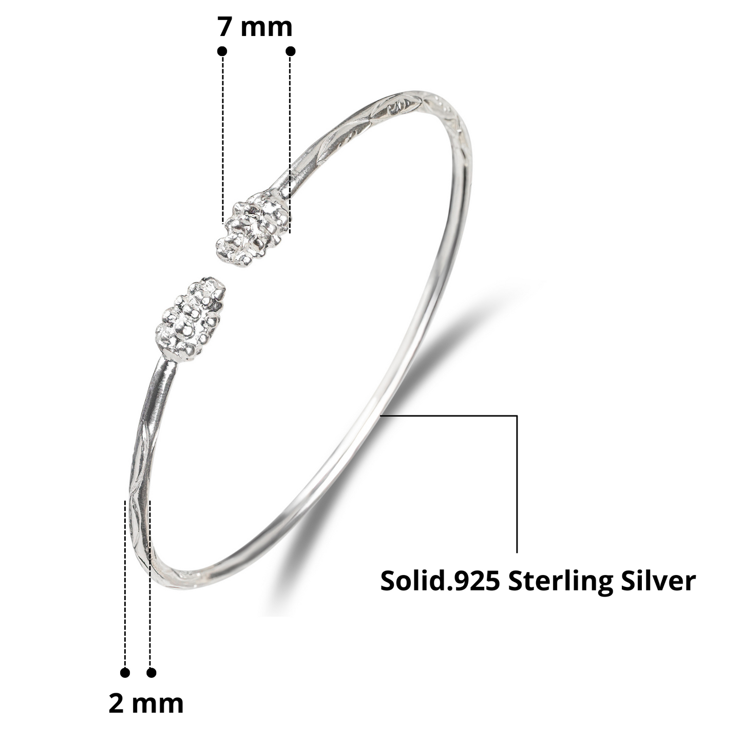 Better Jewelry Grape Bunch Ends .925 Sterling Silver West Indian Bangle - 1 PIECE