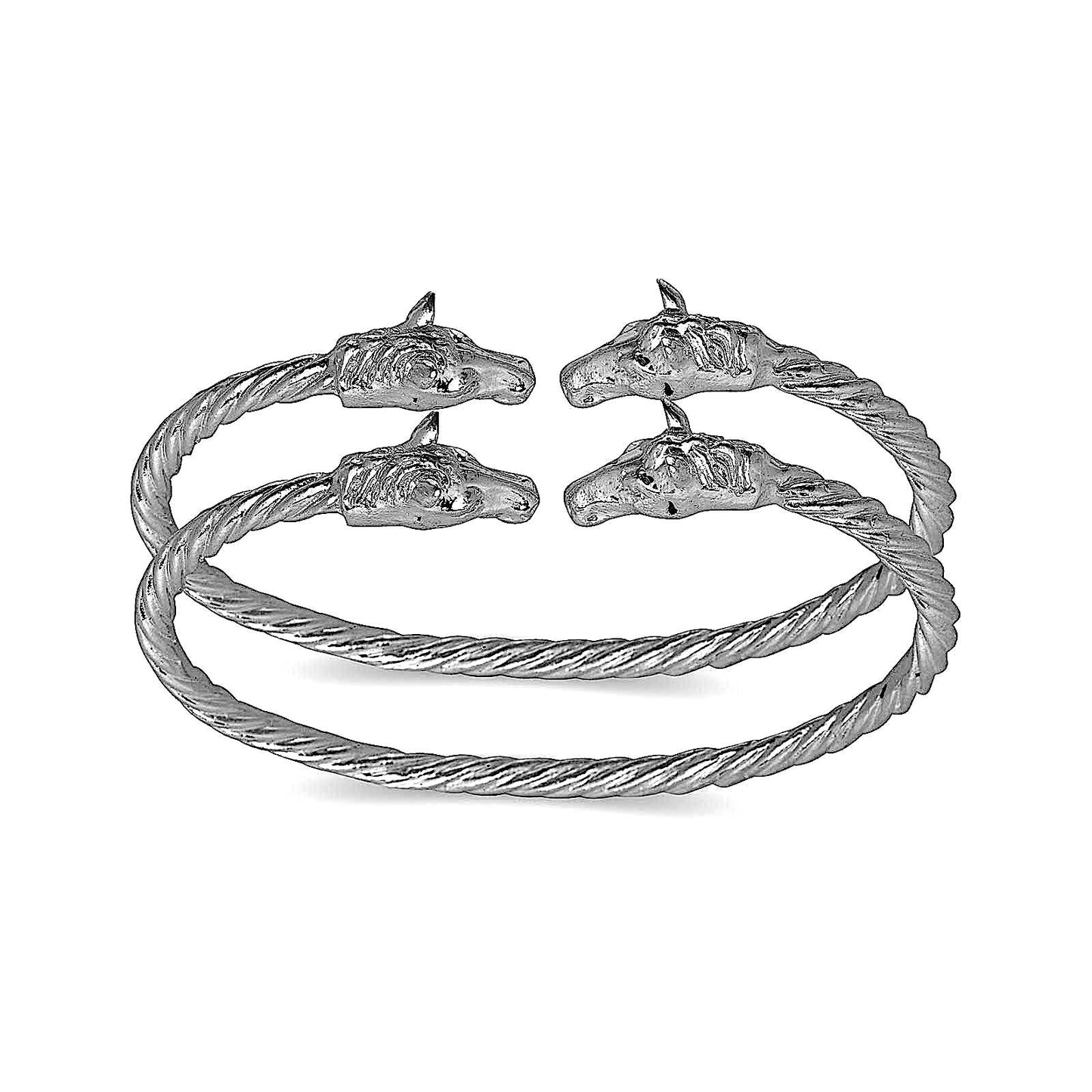 Horse ends coiled rope West Indian bangles .925 Sterling silver (MADE IN USA) (pair) - Betterjewelry