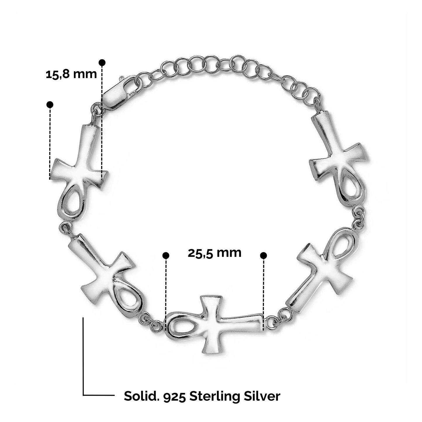 Ankh Cross .925 Sterling Silver Adjustable Link Bracelet