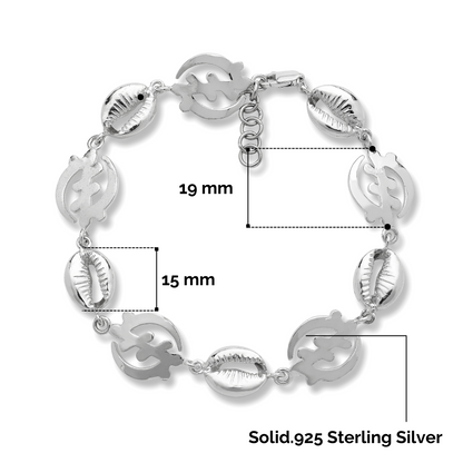 Better Jewelry .925 Sterling Silver Gye Nyame Adinkra Cowrie Shells Links Bracelet