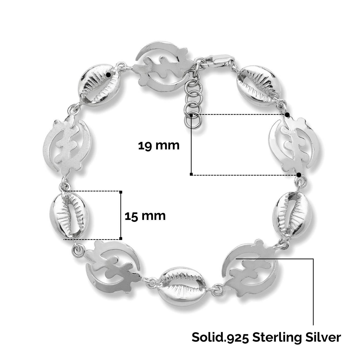 Better Jewelry .925 Sterling Silver Gye Nyame Adinkra Cowrie Shells Adjustable Bracelet