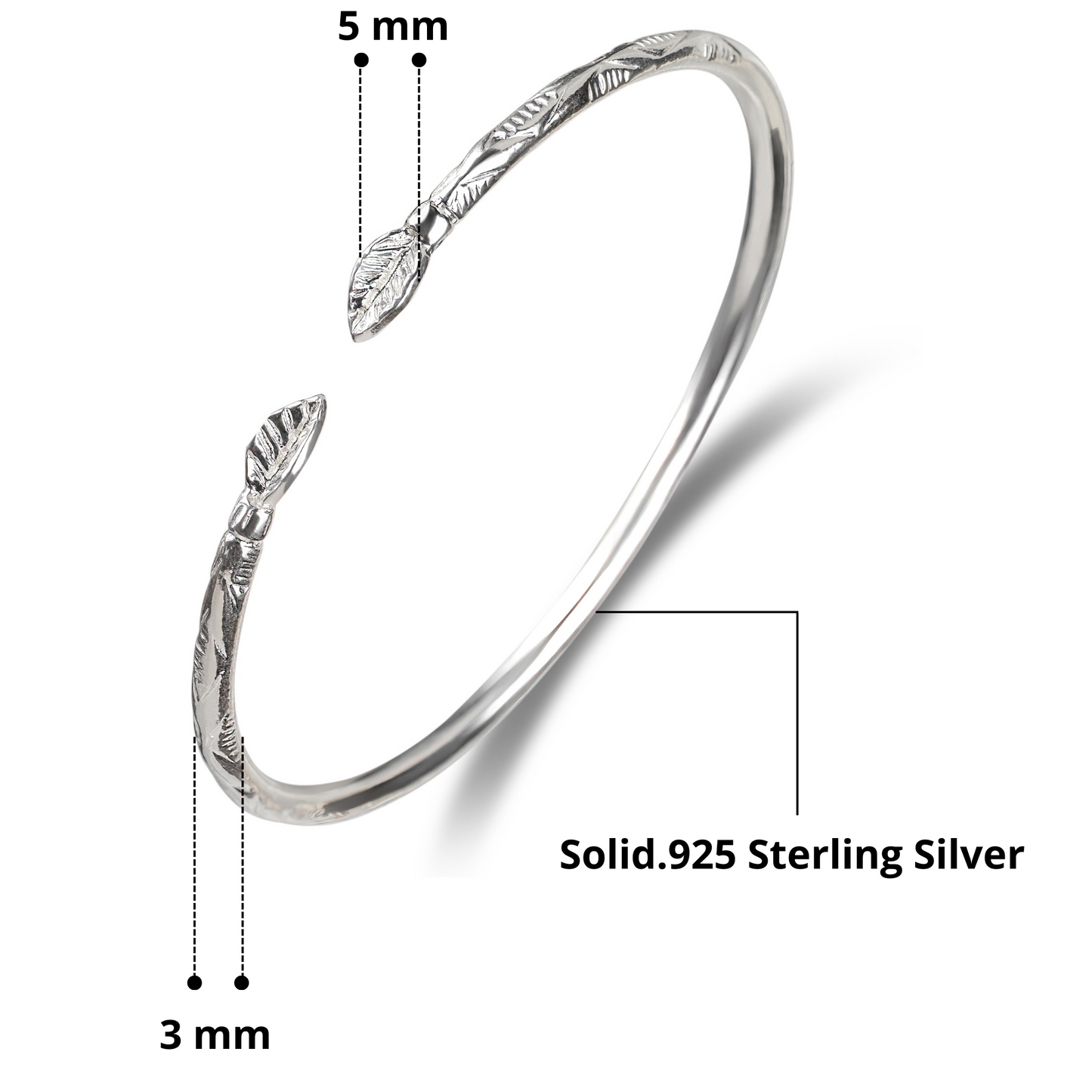 Better Jewelry Leaf .925 Sterling Silver West Indian Bangles (1 Bangle)
