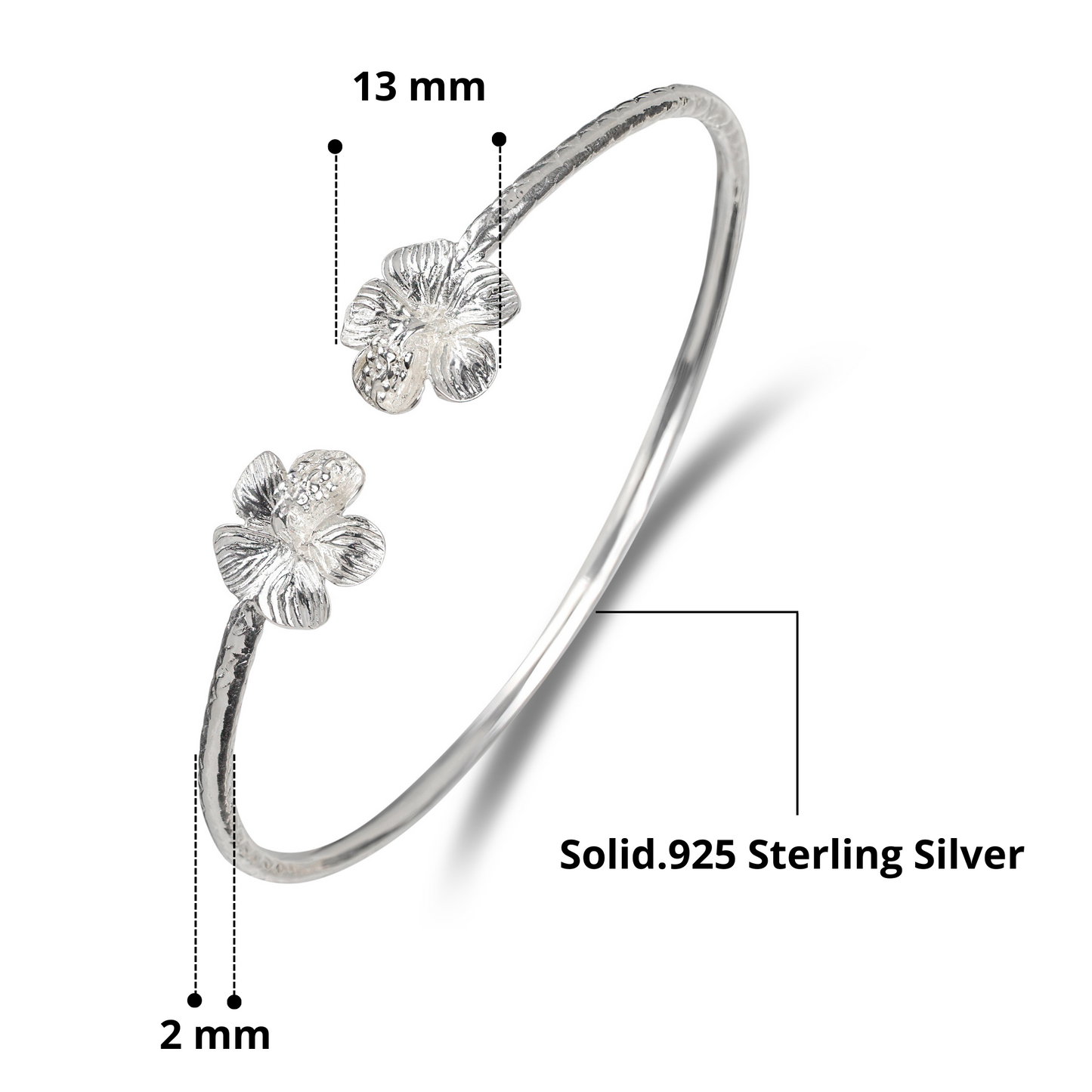 Better Jewelry Flower .925 Sterling Silver West Indian Bangles (1 piece) (Made in USA)