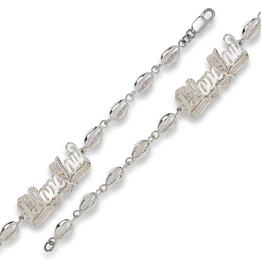 Better Jewelry .925 Sterling Silver Cowrie Shell Links "I Love You" Bracelet