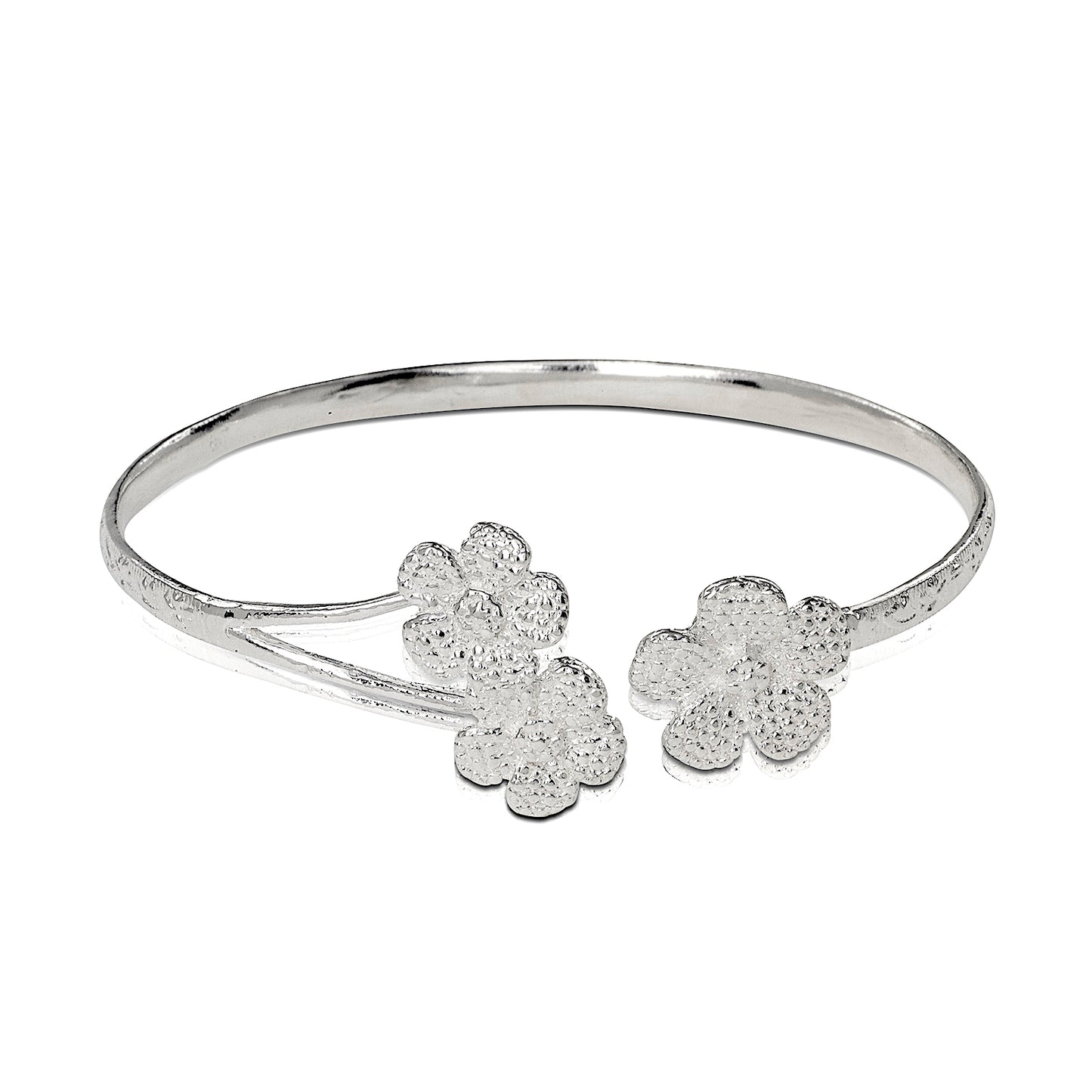 .925 Sterling Silver Flower Ends Flat West Indian Bangle - Betterjewelry