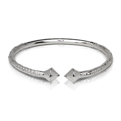 Better Jewelry Thick Pyramid Ends .925 Sterling Silver West Indian Bangle, 1 piece