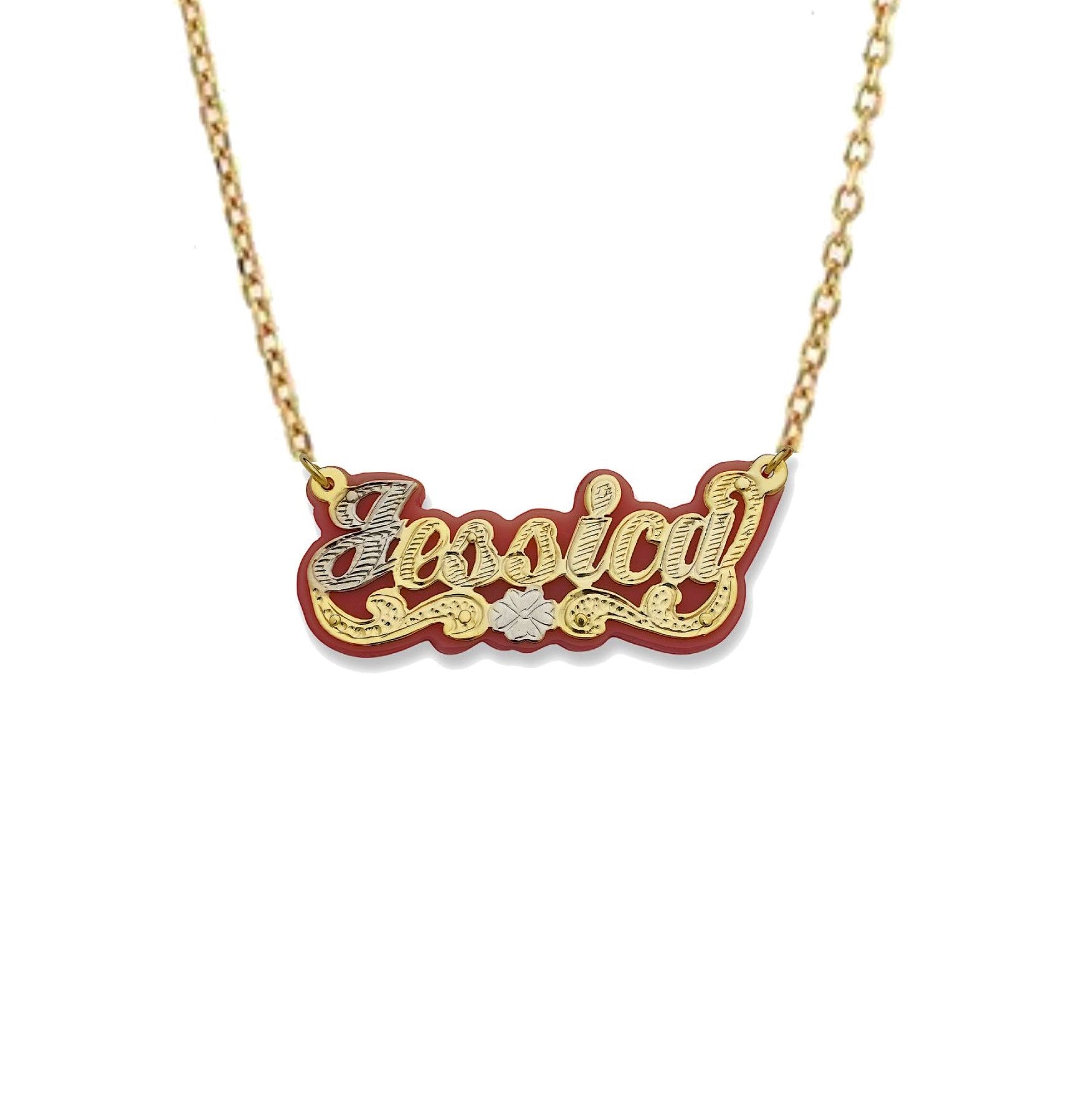 Better Jewelry Red Onyx Diamond Cut Script 10K Gold Nameplate