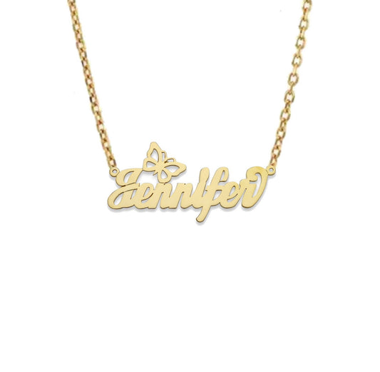 Better Jewelry Butterfly 10K Gold Nameplate Necklace