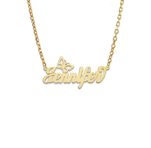 Better Jewelry Butterfly 14K Gold Nameplate Necklace