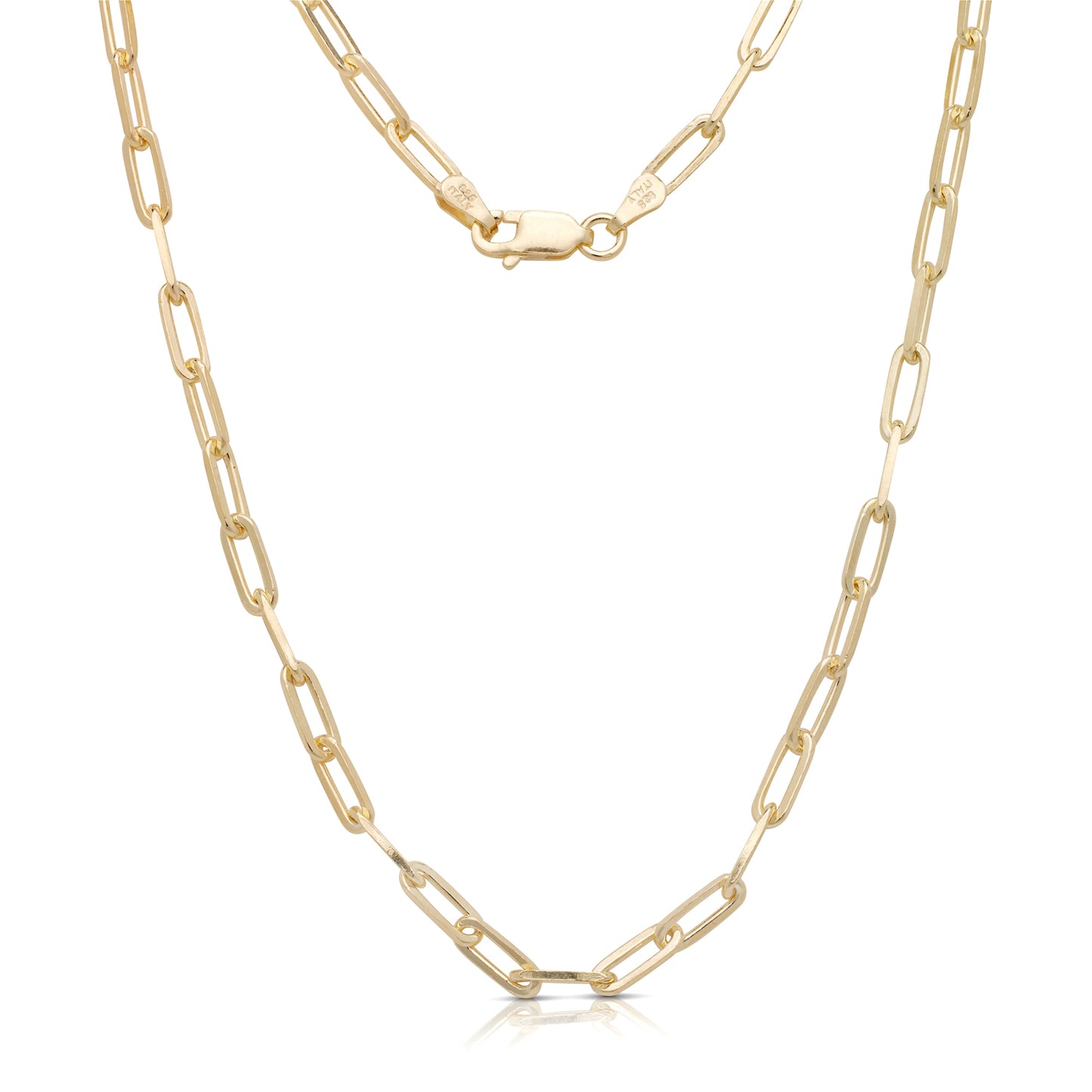 Paperclip Link Chain Necklace 14K Gold Plated .925 Sterling Silver