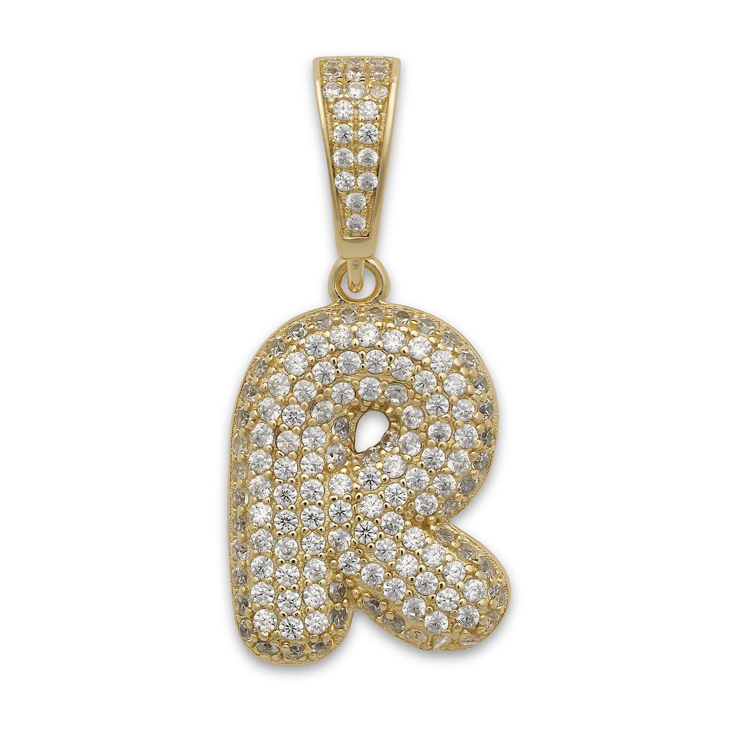 Better Jewelry Small CZ .925 Sterling Silver 14K Gold Plated Bubble Letter Pendant