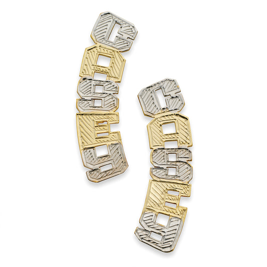 Better Jewelry 14K Gold Vertical Block Single Nameplate Stud Earrings