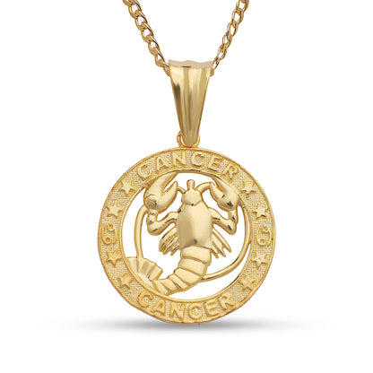 Better Jewelry 14k Yellow Gold Zodiac Sign Necklace w. Cuban Chain (Made in USA)