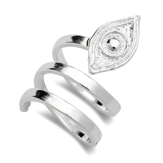 Better Jewelry Solid .925 Sterling Silver Spiral Three Row Evil Eye Ring