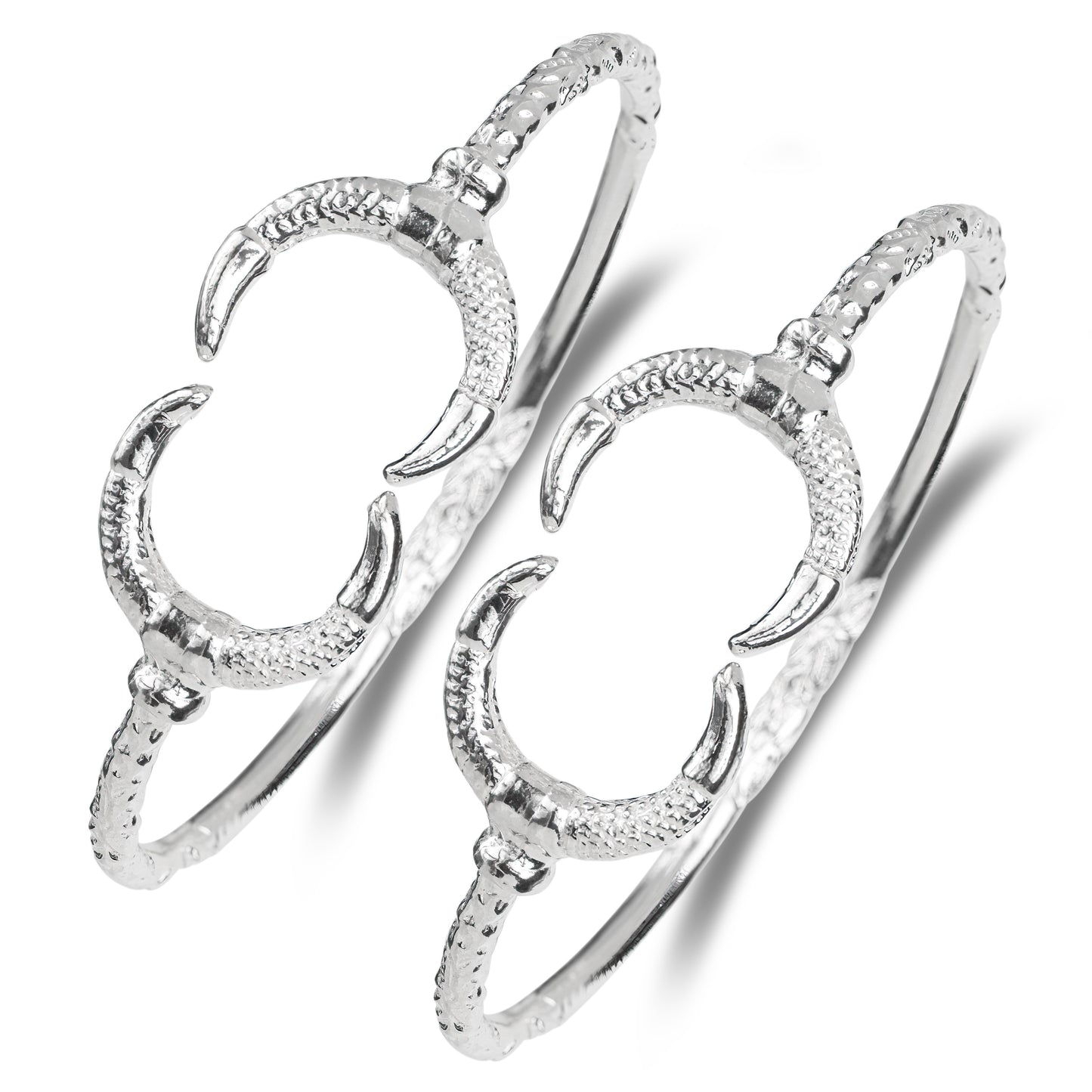 Crescent Moon .925 Sterling Silver Horn Bangles, 1 pair
