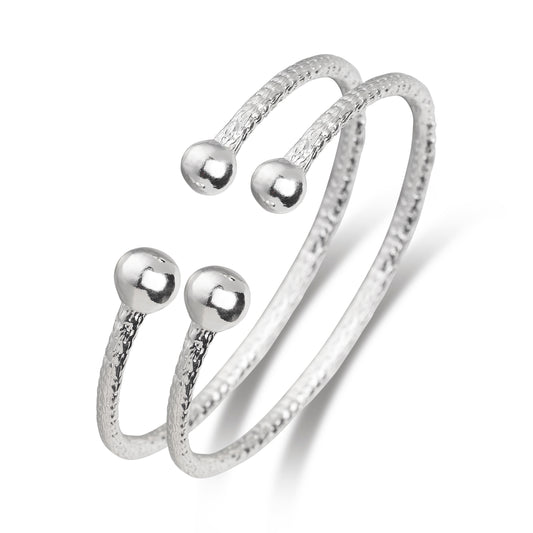 Better Jewelry .925 Sterling Silver Asymmetric Balls Bangles, 1 pair