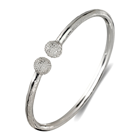 Better Jewelry Textured Ball Ends .925 Sterling Silver West Indian Bangle 39 Grams, 1 piece