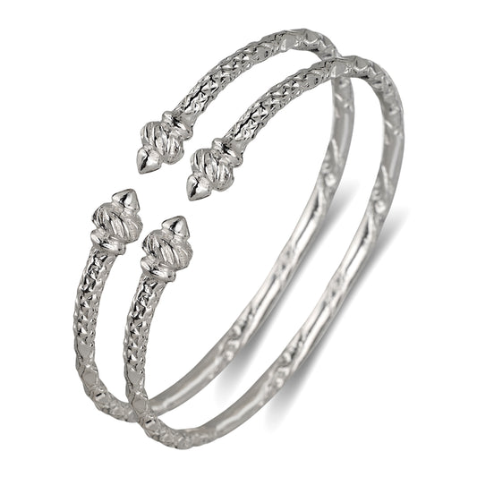 Better Jewelry Torch End Taj Mahal Ends .925 Sterling Silver West Indian Bangles, 1 pair