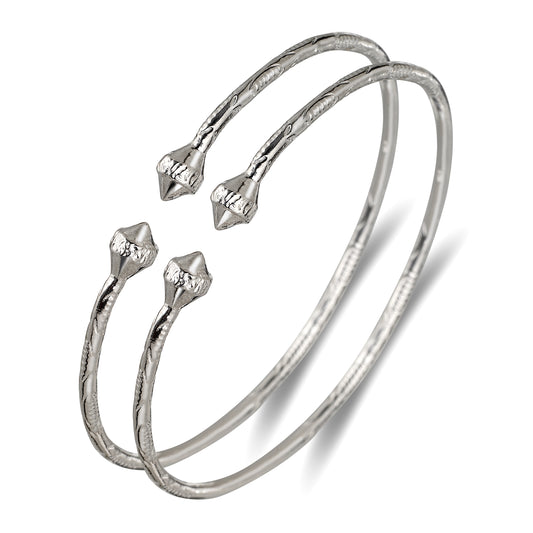 Elegant Pointy Ridged Belt .925 Sterling Silver West Indian Bangles, 1 pair