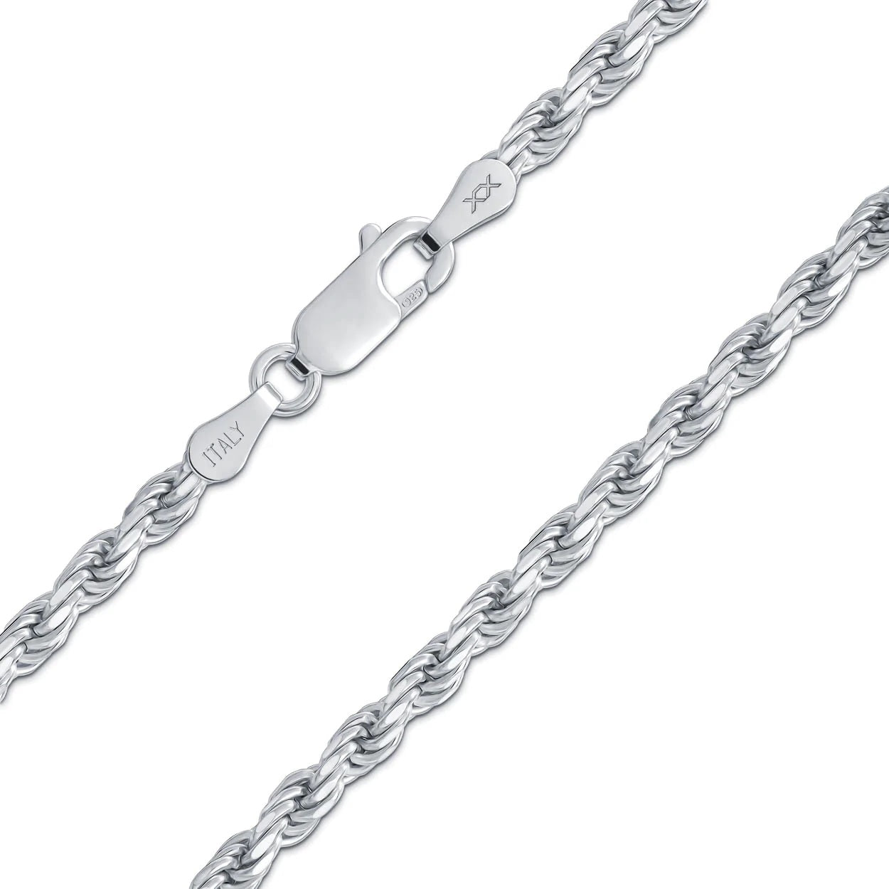 Better Jewelry 1.3mm Rope Diamond cut Chain Necklace .925 Sterling Silver w. Rhodium plate