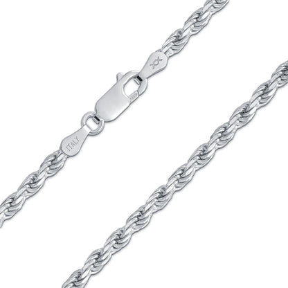 Better Jewelry 2.3mm Rope Diamond cut Chain Necklace .925 Sterling Silver w. Rhodium plate