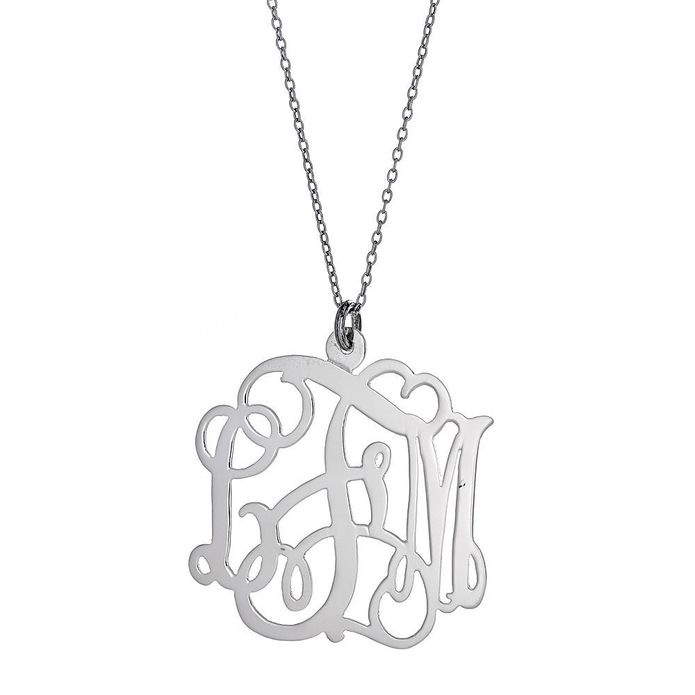 Bold Mono Three Initial Monogram Personalized Sterling Silver Necklace