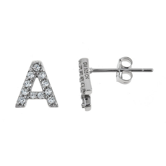 925 Sterling Silver Classic CZ Studded Initial Earrings - Betterjewelry