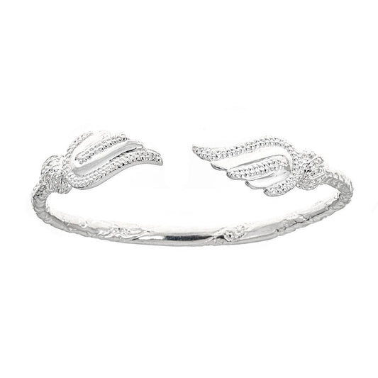 Solid .925 Sterling Silver West Indian Bangle with Wing Ends (Made in USA) - Betterjewelry