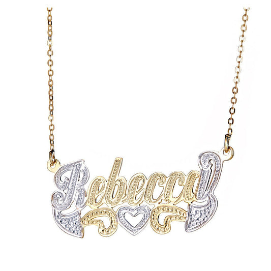 Personalized .925 Sterling Silver Open Heart Classic Nameplate Plated in 14K Gold w. Chain - Betterjewelry