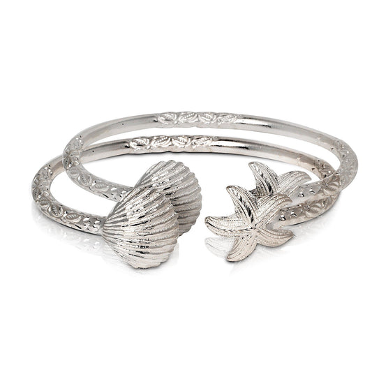 Solid .925 Sterling Silver Summer Dream Bangles (Pair) (Made in USA) - Betterjewelry